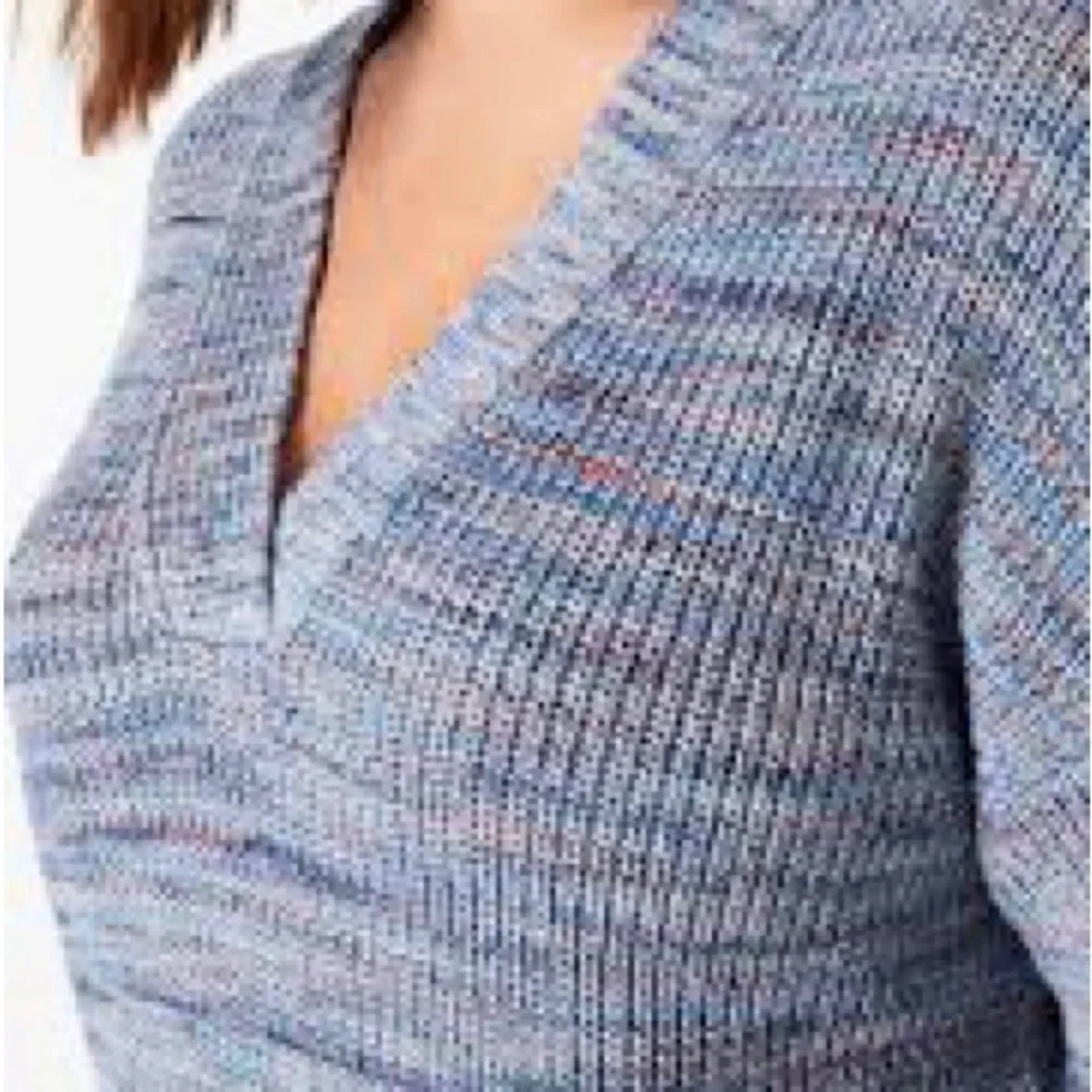 J. Jill Easy Dropped Shoulder V-Neck Cotton‎ Sweater Petite Blue and Pink NWT - Picture 15 of 16